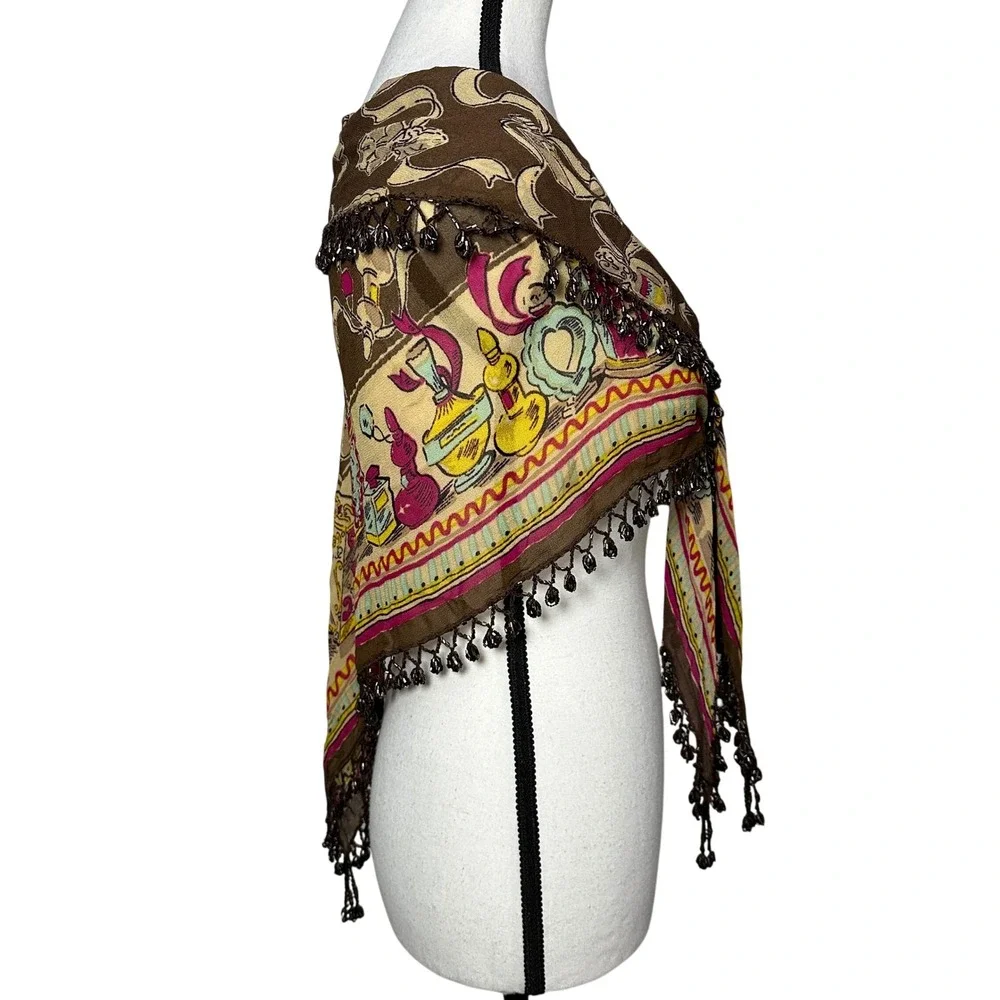 Vintage ATG Perfume Bottle Beaded Fringe Scarf Wrap Shawl Whimsigoth Gypsy Boho
